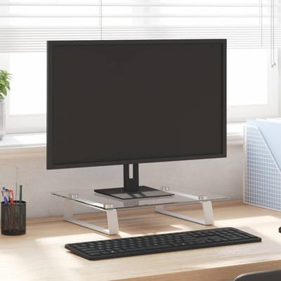 vidaXL - Monitorstandaard - 40x35x8 - cm - gehard - glas - en - metaal - wit
