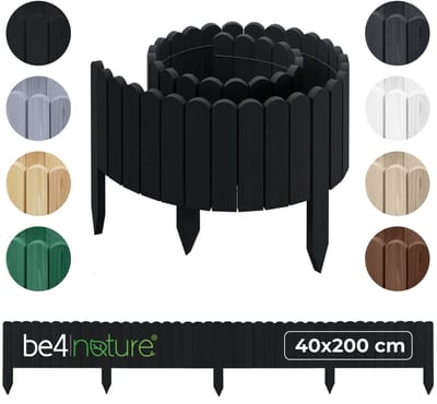 be4nature Flexibele houten border 40 x 200 cm Zwart Geïmpregneerde rolborder plantenrand tuinhek decor palissade graskant