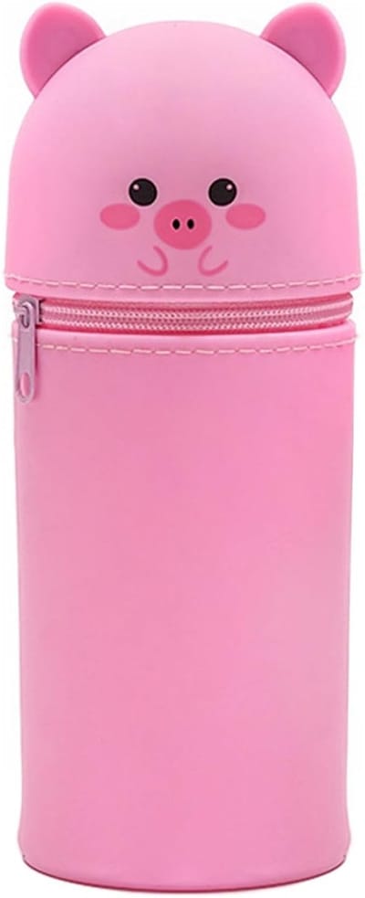 Schattige en Speelse 2-in-1 Potloodhouder en Etui van Zacht Siliconen voor Meisjes en Tieners, Roze Kawaii Design, Perfect voor School en Creatieve Activiteiten