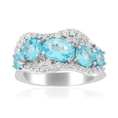 Cavill - 925 Sterling Zilver Gerhodineerde Ring - Blauwe Apatiet 2 42ct Ovaal Rond - Elegante Edelstenenring met Zirkon Madagaskar