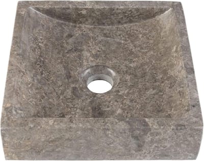 Natuursteen Wastafel - Opzetwastafel Vierkant - Badkamer Inrichting - Uniek Steen - 30x30x8 cm - Grijs
