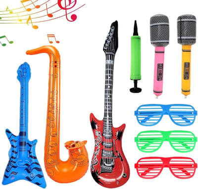 Opblaasbare Muziekaccessoires 9 Stuks - Inclusief Gitaren en Microfoons - Perfect voor Feestdecoraties - ShopVlot