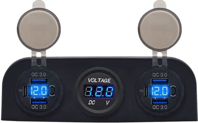 ProRide 12V USB Autolader 6 Poorten - QC3.0 - P19160 - Drievoudig opbouw paneel met Voltmeter