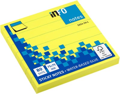 Info sticky notes - Brilliant - 80 vel - 75x75mm - Notes 75x75mm - gelinieerd - geel - IN-5654-34-L
