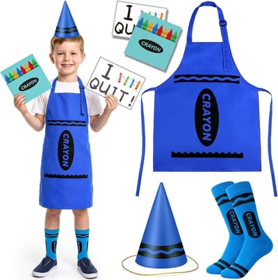 Blauw Krijt Kostuum Set voor Kinderen - Schort, Hoed en Chalk Personage Outfit voor Wereld Boek Dag 2026 - Creatieve Verkleedideeën voor School en Boekenweek