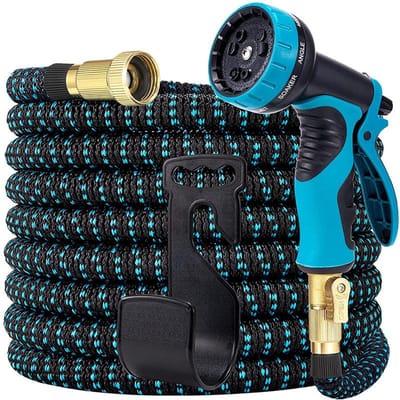 Tuinslang 25ft/50ft/75ft/100ft Uitbreidbare tuinslang Waterslang met mondstuk met 10 functies en duurzame 3-lagen latex, waterslang met stevige fittingen 25ft blue