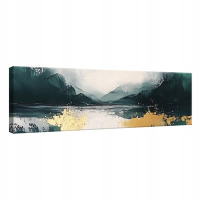 WALLARENA - Canvas schilderij - 145x45 cm - abstracte afbeelding in groen en goud voor woonkamer, slaapkamer en keuken