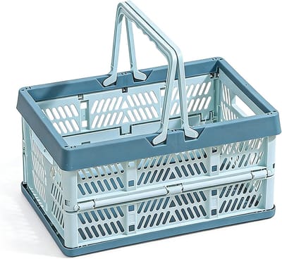 Vouwbare Opbergdoos met Handvat, 38.5 x 25 x 20 cm, Ideaal voor Kamperen, Thuisopslag en Boodschappen, Blauw