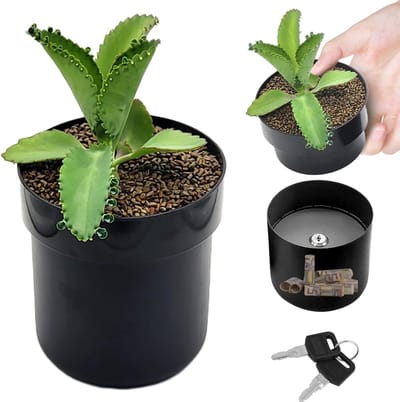 Kluis in de vorm van een bloempot, Verborgen Bloemendoos met Slot, Creatieve Opbergdoos, Geheime Verstopplaats, Geld, Sleutels en andere Waardevolle Spullen (zwart)