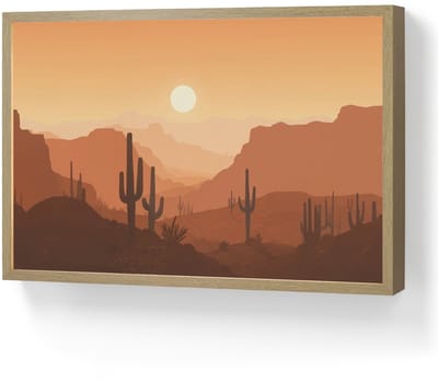 Wandlamp 60x40 cm - Oplaadbaar - Landschap - Woestijn - Cactussen - Zon - Wandlampen binnen woonkamer - Slaapkamer lamp - Decoratieve nachtlamp - Vloerlamp draadloos