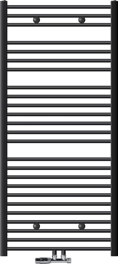 Badkamerradiator Sahara 750x1500 mm antraciet gebogen met middenaansluiting en set voor wandaansluiting