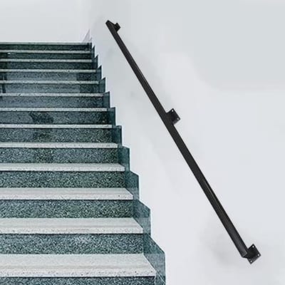 Metalen Trapleuning - Steunrail Binnen - Veilig Traplopen - Roestwerende Coating - 120cm - Zwart