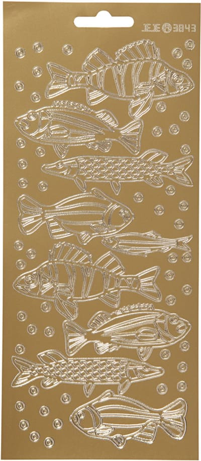 Stickers, vissen, vel 10x23 cm, goud, 1 vel
