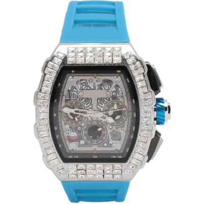 Heren Pols Sport Horloge 30M Waterdicht Stijlvol Siliconen Band Automatisch Mechanisch Hol Horloge blauw