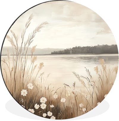 WallCircle - Wandcirkel - Muurcirkel - Meer - Water - Natuur - Beige - Aluminium - Dibond - 30x30 cm - Binnen en Buiten