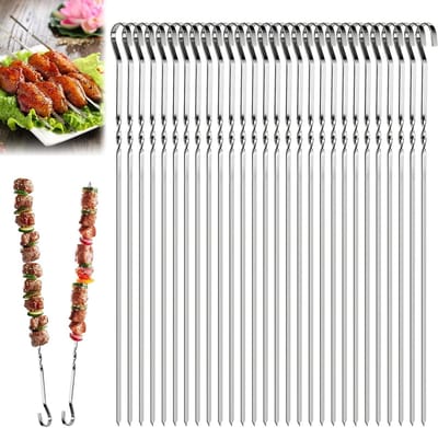 Roestvrijstalen Grillspiesen voor Vlees en Groenten - 40 Stuks van 30 cm, Herbruikbare Spiesen voor BBQ en Kampeergebruik