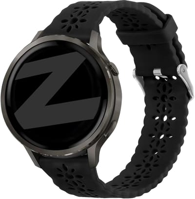 Bandz Siliconen 'Lace' bandje geschikt voor Garmin Vivoactive 6 / 5 / 3 / Vivomove / 3 / HR / Style / Luxe / Sport / Trend / Forerunner 645 / 570 / 245 / 170 / 165 / 70 / 55 / Venu / SQ / SQ2 / 2 Plus / Approach S12 / S40 / S42 / S44 / S50 - Zwart