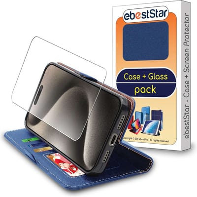 ebestStar - Hoes geschikt voor iPhone 15 Pro Apple, Wallet Etui, Book case hoesje, Donkerblauw + Gehard Glas