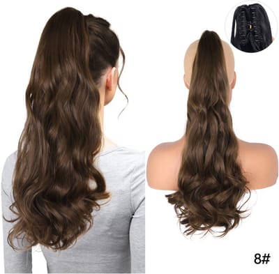 Ponytail #8 (P006) Middenbruin - Medium Bruin - 55cm - Paardenstaart - Haarverlenging - Extensions - Wavy - #8 - Haarstuk - 22'' - 22 inch