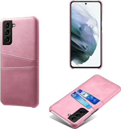 Backcover met Opbergvakjes + PMMA Screenprotector voor Galaxy S21 FE 5G _ Roze Goud