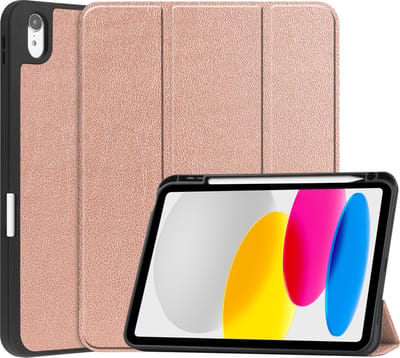 Hoes - Geschikt voor Apple iPad A16/A18 (2022/2025/2026) - 10.9 & 11 inch (10e, 11e & 12e generatie) - Dun & Stevig - Trifold Bookcase - Hard Cover Case - Met Uitsparing Geschikt voor Apple Pencil - Hardcover Book - Tablet Hoesje - Rosé goud