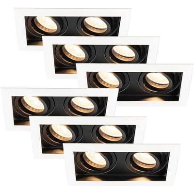 HOFTRONIC - Set van 6 Durham Dubbel LED Inbouwspots vierkant Wit - GU10 - 10 Watt 800 Lumen - 2700K Warm wit licht - Kantelbaar en Dimbaar - Diameter 100x185mm - Plafondspots 2 lichts