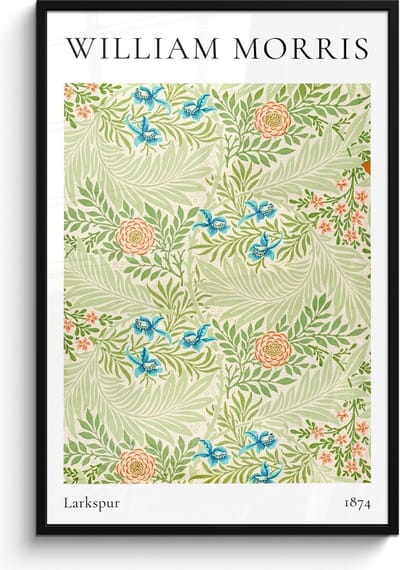 Poster in lijst - Fotolijst 80x120 cm - Posters - William Morris - Larkspur - Abstract - Natuur - Posterlijst zwart - Decoratie - Wanddecoratie woonkamer - Muurdecoratie slaapkamer