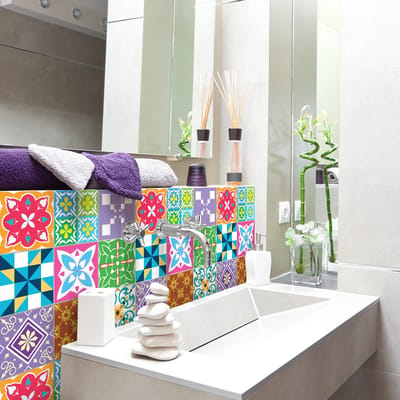 Zelfklevende tegelmuurstickers voor keuken en badkamer - 9 Vizia Azulejos cementtegelstickers - 9 stickers 10x10cm