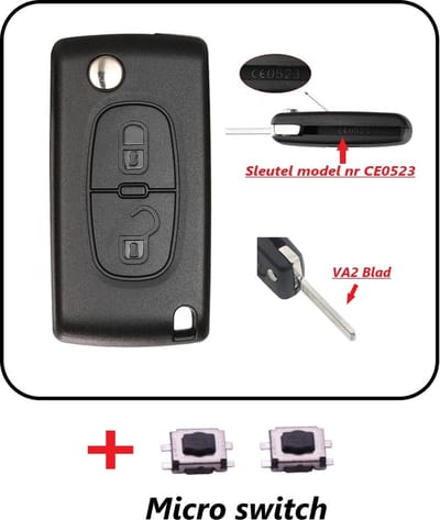 Autosleutelbehuizing 2 knoppen CEO523-VA2 met Micro schakelaars geschikt voor Peugeot Sleutel / Peugeot Expert / Peugeot 207 / Peugeot 307 / Peugeot 3008.