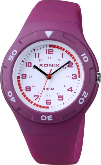 Xonix ABB-003 - Horloge - Analoog - Unisex - Siliconen band - ABS - Cijfers - Streepjes - Waterdicht - 10 ATM - Bordeaux Rood