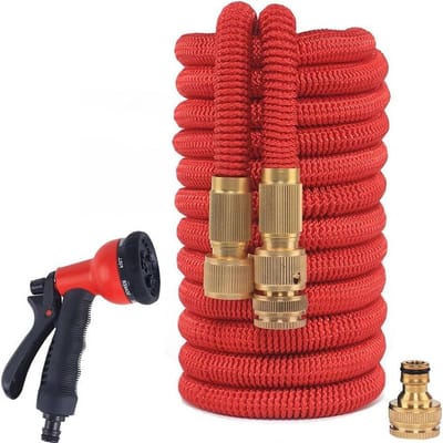 75ft Tuinwaterslang - Messing Connectoren - 8 Patroon Spuitpistool - Hoge Druk - Latex Binnenrood