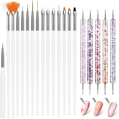 Set van 20 Nagelkwasten, 15 Kwasten en 5 Pennen voor Acryl Nagelkunst, Perfect voor Gedetailleerd Werk en Creatieve Ontwerpen