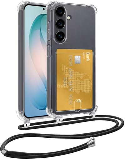 Hoesje Geschikt voor Samsung S26 Hoesje Met Telefoonkoord en Pasjeshouder Siliconen - Hoes Geschikt voor Samsung Galaxy S26 Hoesje Met Kaarthouder Shock Proof Case - Transparant