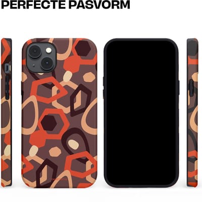 Casetastic hoesje geschikt voor Apple iPhone 14 Plus - MagSafe - Dubbellaagse bescherming - Abstracte Retro Vormen - Fashion Case - Donkergrijs Terracotta Taupe