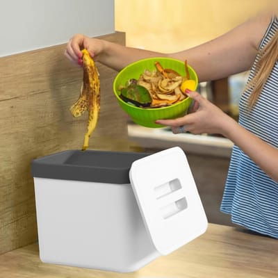 Keuken Compostbak - Afvalbak Aanrecht - Voedselresten Verwerken - Met Uitneembare Zeef - 1.8 Gallon - Wit