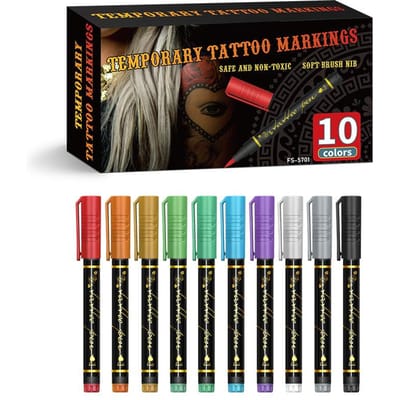 10 Kleuren/set Tijdelijke Tattoo Pen Menselijk Lichaam Graffiti Gesimuleerde Lichaamshuid Tattoo Kleur Schilderen Wasbare Marker 10pcs gray