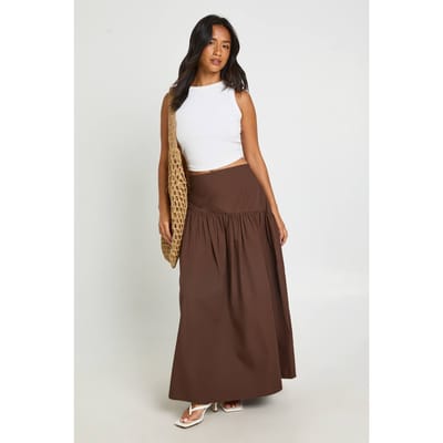 boohoo Dames Petite Asymmetrische Maxi Rok Met Verlaagde Taille | Chocoladebruin | Maat: 42
