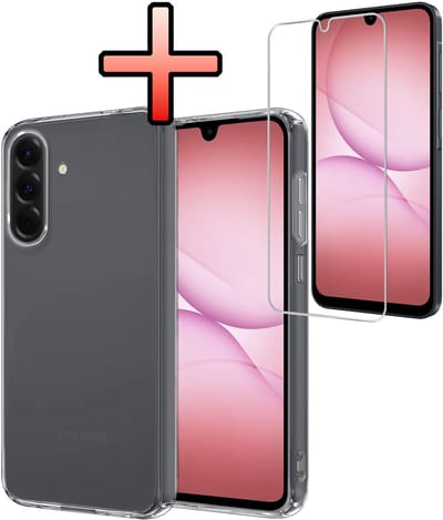 Hoesje - Met Screenprotector - Geschikt voor Samsung Galaxy A17 - Sterk & Shockproof - Back Cover - Siliconen Case - Telefoon Hoes - Transparant