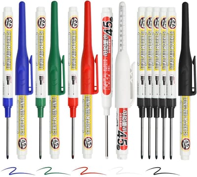 Dailygoods - VINEST Diepe gatmarkers, 14 sets met 45 mm extra lange punt, waterdichte boorgatmarkers, herbruikbare markeerstift, dieptegatmarker voor tegels, metaal, hout, handwerk, steen (groen, zwart, blauw