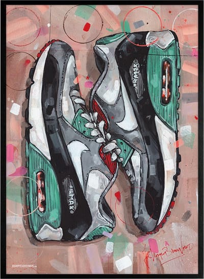 Sneaker print sideways green 51x71 cm *ingelijst & gesigneerd