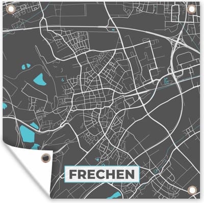 Tuin poster Frechen – Stadskaart – Blauw – Plattegrond – Stadskaart – Kaart - Duitsland - 200x200 cm - Tuindoek