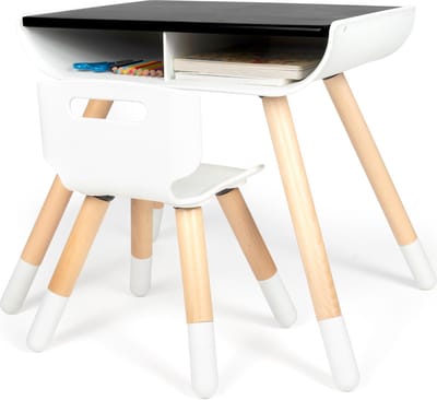 Beboonz Kindertafel met stoeltje – 1 tafeltje met stoel voor kinderen – Zwart/Wit met hout- Speeltafel/kleurtafel/knutseltafel/tekentafel/zitgroep set- Beboonz Junior