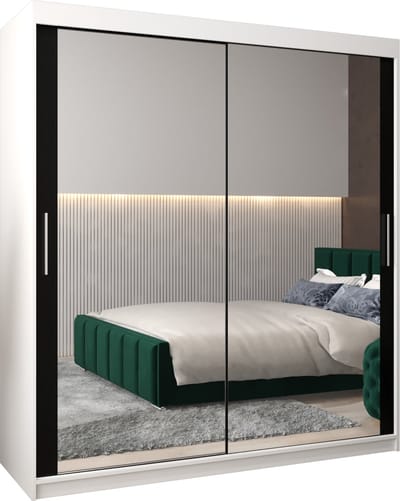 InspireMe - Kledingkast met 2 schuifdeuren, Modern-stijl, Kledingkast met planken (BxHxD): 180x200x62 - TORM III 180 Wit Mat + Zwart