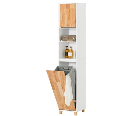 SoBuy Badkamer Kolomkast BZR74-W, Ideaal voor Badkamer, Grote Opbergruimte, L31 x B32 x H170 cm