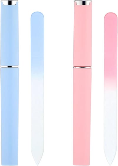 Set van 2 Glazen Nagelvijlen | Dubbelzijdig Kristal Manicure Vijltjes met Etui
