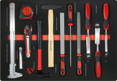 Kraftmeister gereedschapset voor gereedschapswagen, gereedschapstrolley, gereedschapskoffer of gereedschapskar - Houtbeitel, vijl, hamer en meetset 13-delig