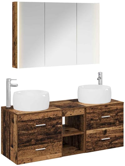vidaXL Badkamermeubelset 4 st Oud hout Bewerkt hout en glas