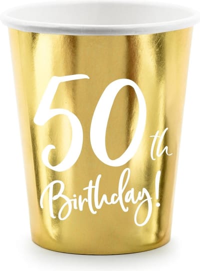 Feestbekers 50th Birthday Goud - 6 Stuks