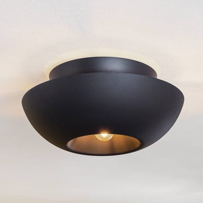 Lucande - plafondlamp design - 1licht - Staal - H: 22 cm - E27 - zwart