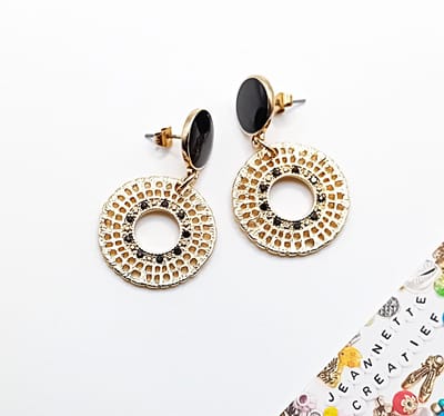 Jeannette-Creatief® - Chique - Zwarte Cabochon - Oorstekers - Oorbellen - Oorbellen Dames - Gouden oorbellen - Zwarte oorbellen - Damesmode - Cadeau voor vrouwen